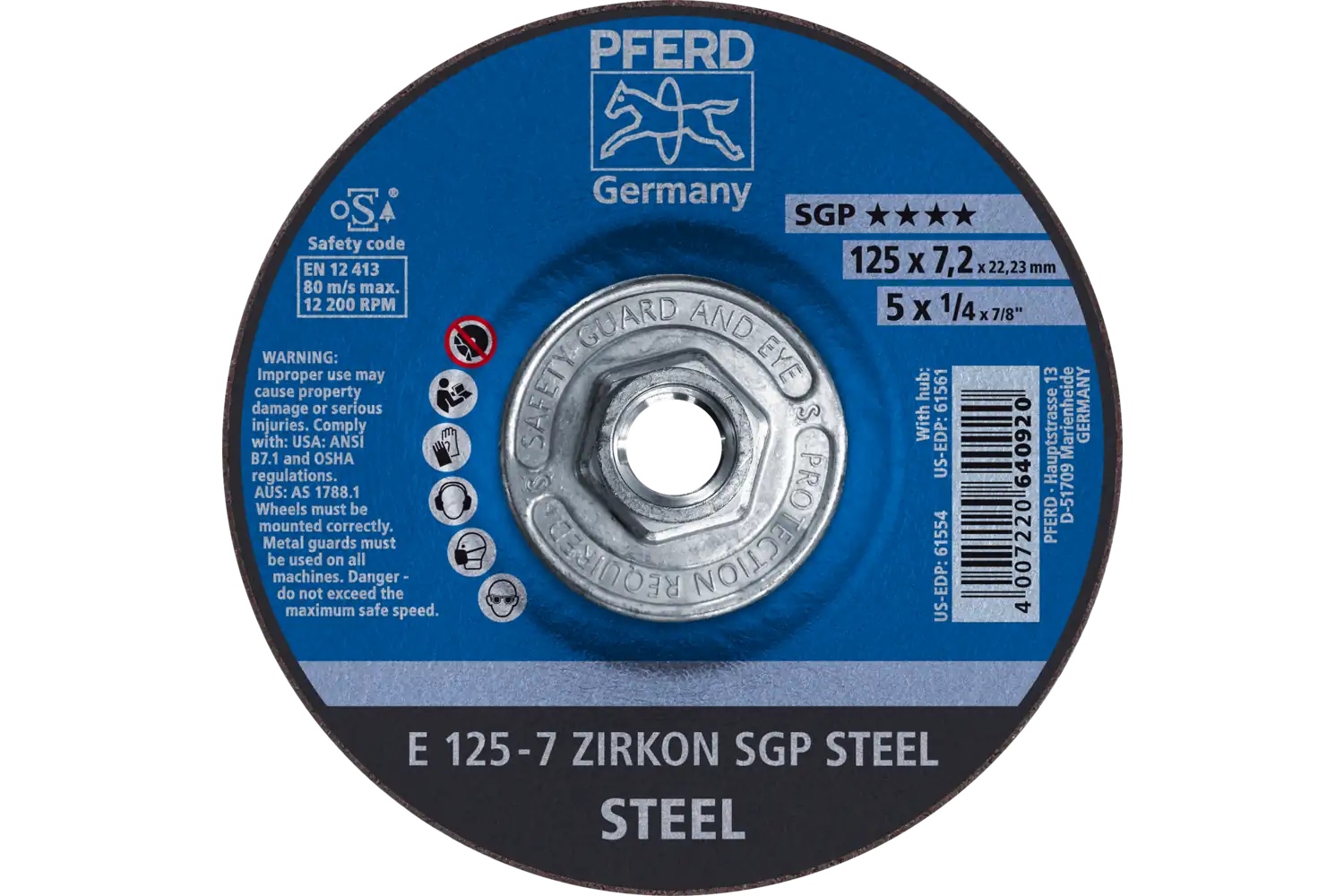 Picture of Pferd Grinding Wheel, 5" X 1/4 X 5/8-11, Sgp Zirkon Steel, T27, Ao, Sic